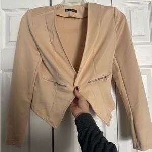 SHEIN Cream Blazer with Zipper Details